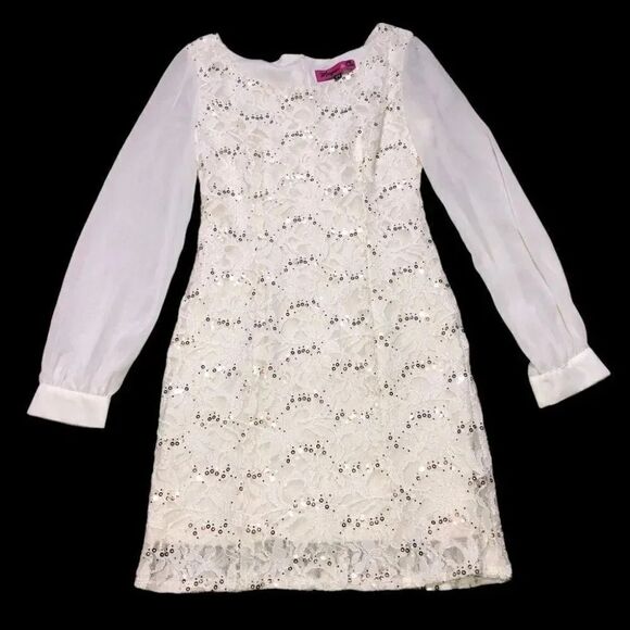 Morgan & Co Lace & Sequins Formal Short Dress 3/4 - Picture 1 of 7